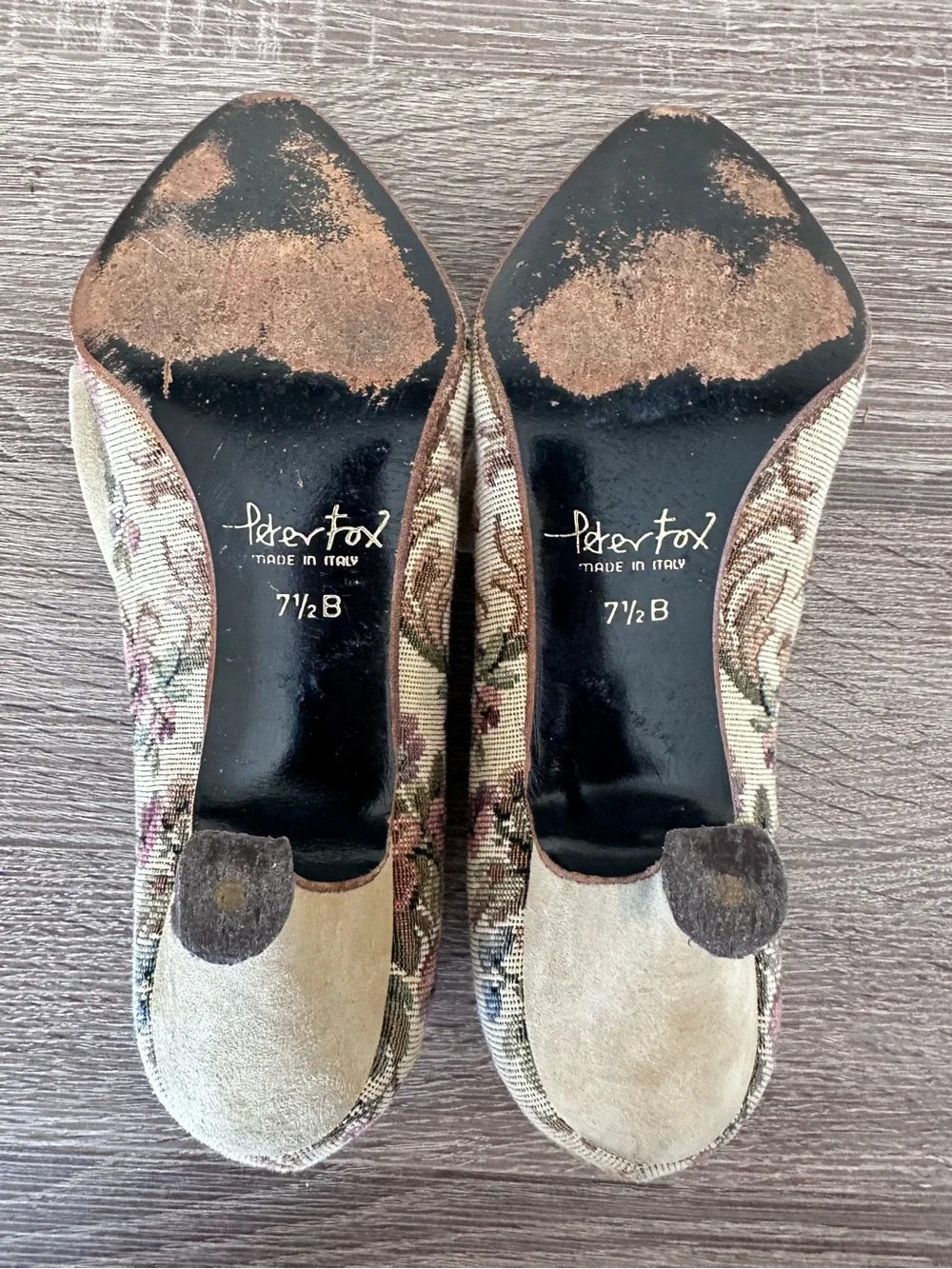 Peter Fox Vintage Woven Floral Tapestry Suede Bow Buckle Heels Pumps Italy 7.5B